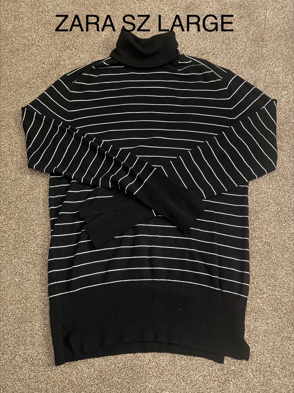 Zara Black & White Striped Turtleneck Sweater